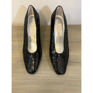 Vintage Dolce by Pierre black sequined pumps Squared toe Size 9.5 WW